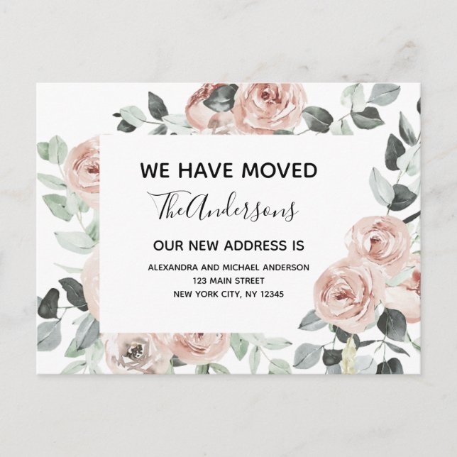 Carte Postale Budget Dusty Rose Floral Moving Faire-part (Devant)