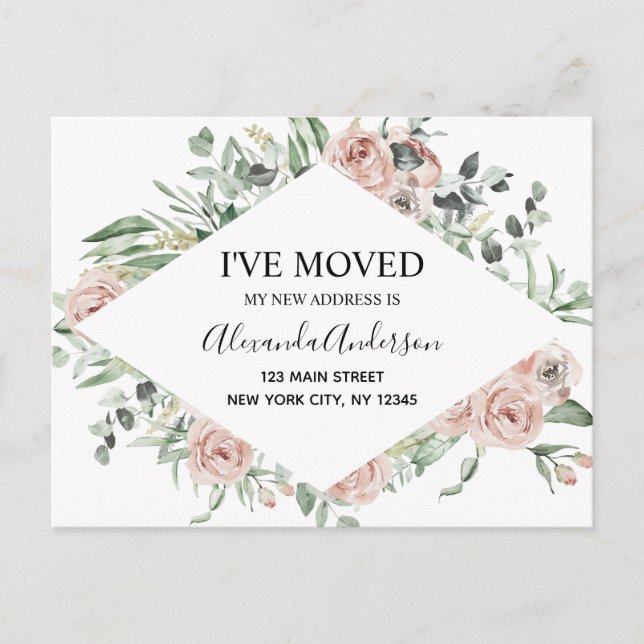 Carte Postale Budget Dusty Rose Floral Moving Faire-part (Devant)