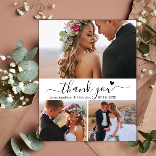 Carte Postale Budget Elegant 3 Photo Collage Mariage Merci