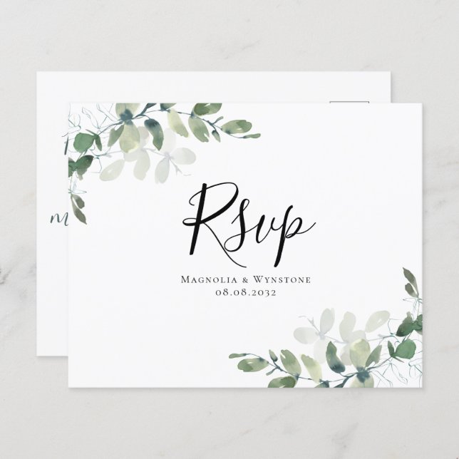 Carte postale Budget Eucalyptus Wedding RSVP (Devant / Derrière)
