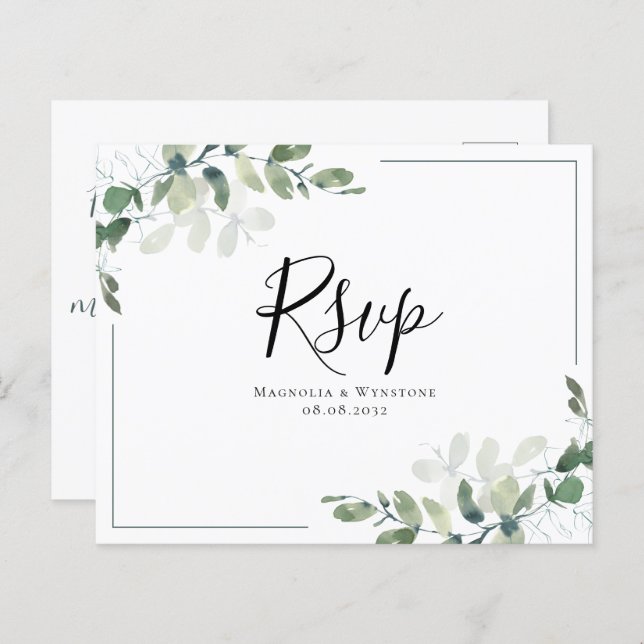 Carte postale Budget Eucalyptus Wedding RSVP (Devant / Derrière)