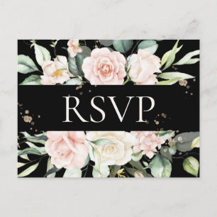 Carte Postale Budget Floral Aquarelle Noir Mariage RSVP