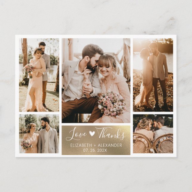Carte Postale Budget Gold White Photo Collage Mariage Merci (Devant)
