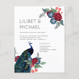 Carte Postale BUDGET  Mariage d'hiver automnal bleu paon et Bour