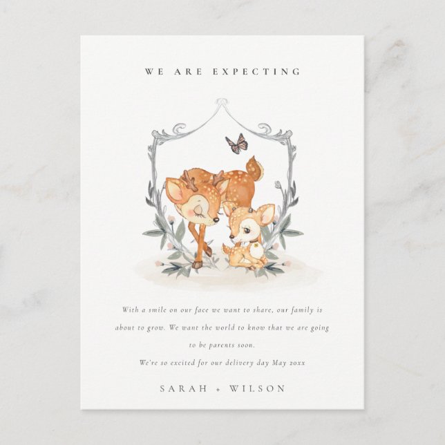 Carte Postale Budget Mum Deer Fawn Flora Crest Baby Faire-part (Devant)