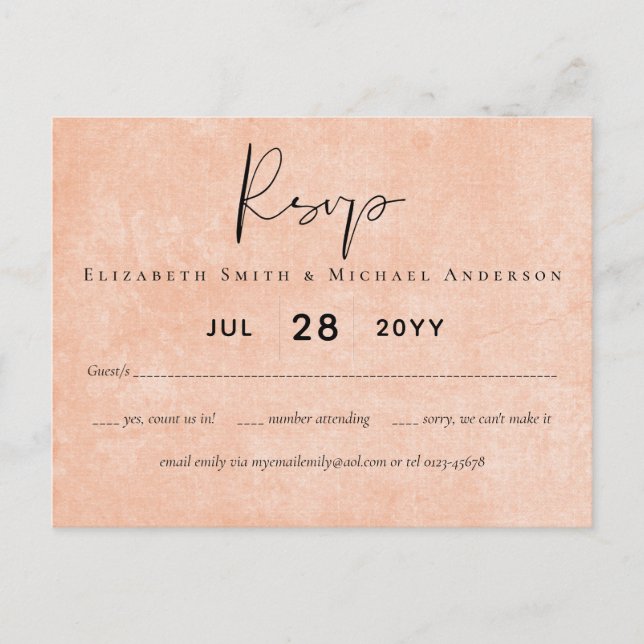 Carte Postale BUDGET Orange Yellow Script Mariage (Devant)