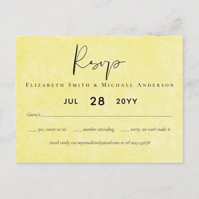 Carte Postale BUDGET Orange Yellow Script Mariage (Devant)