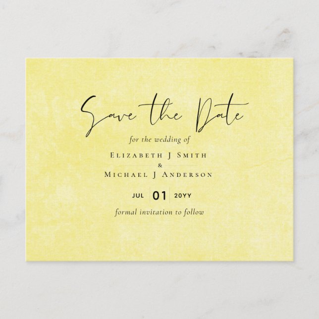 Carte Postale BUDGET Orange Yellow Script Mariage (Devant)