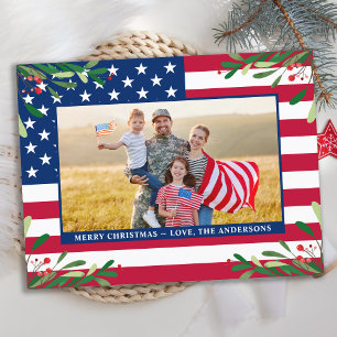Carte Postale Budget Patriotique Noël Photo drapeau américain