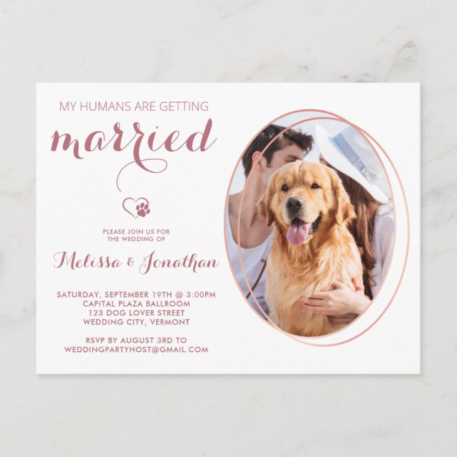 Carte Postale Budget Pet Photo Personnaliser Chien Mariage Rose  (Devant)