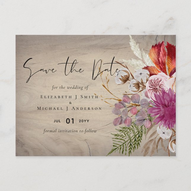 Carte Postale BUDGET Plum Cinnamon Mariage Automne Florales (Devant)