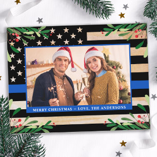 Carte Postale Budget Police Noël personnalisé Photo drapeau bleu