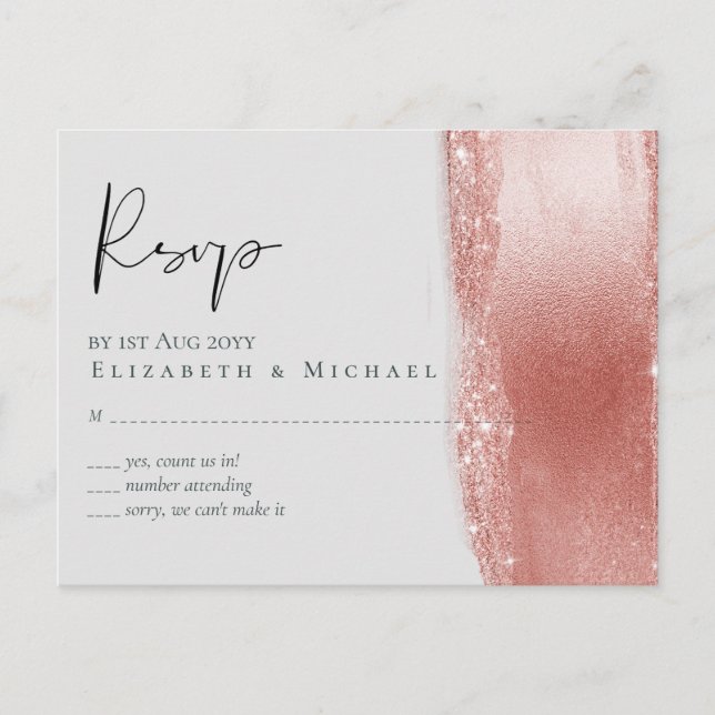 Carte Postale Budget Rose Parties scintillant or  Foil Look Mari (Devant)