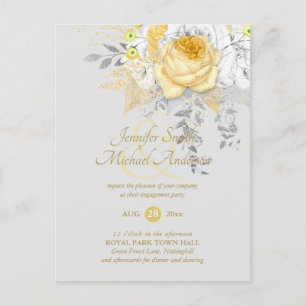 Carte Postale Budget Roses Blanches en Or Paillettes Ampersand à