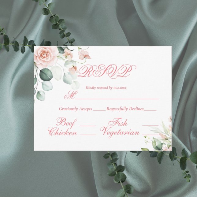 Carte Postale Budget RSVP mariage Floral élégant Script rose (Créateur téléchargé)