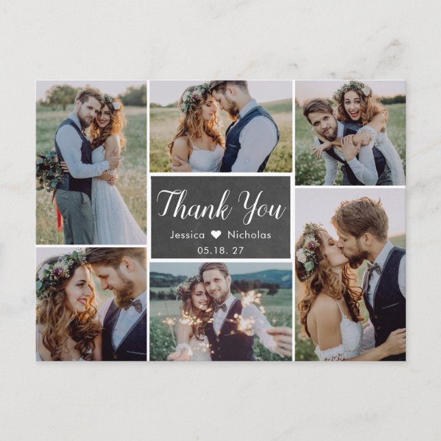 Carte Postale Budget Rustic Photo Collage Mariage Merci (Devant)