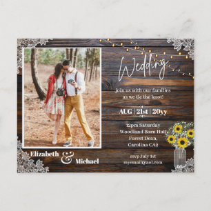 Carte Postale BUDGET Rustic PHOTO Mariage Enregistrer la date Ca
