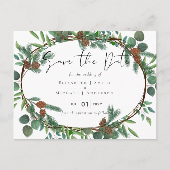 Carte Postale Budget Rustic Woodland Green Enregistrer La Date (Devant)