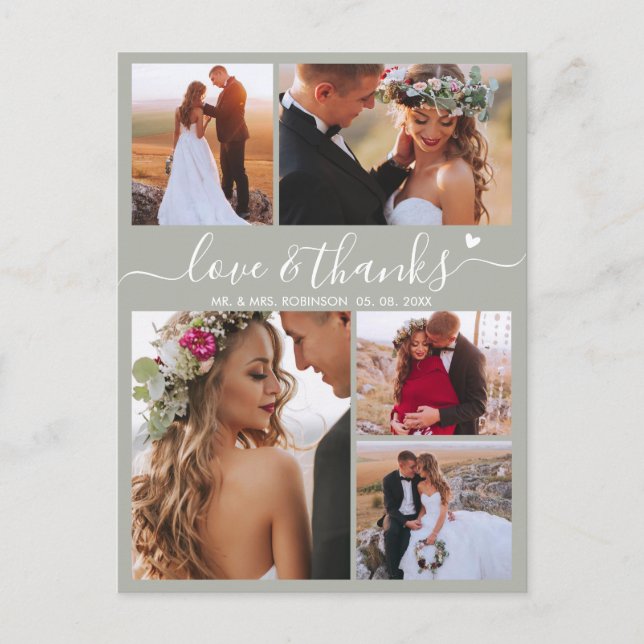 Carte Postale Budget Sage Green Script Photo Mariage Merci (Devant)