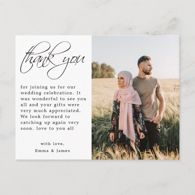 Carte Postale Budget Simple Élégant Texte Photo Mariage Merci (Devant)