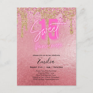 Carte Postale Budget Sweet 15 Pink Parties scintillant Foil Quin