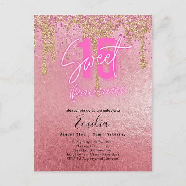 Carte Postale Budget Sweet 15 Pink Parties scintillant Foil Quin (Devant)