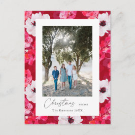 Carte Postale Budget voeux de Noël Boho aquarelle anémones