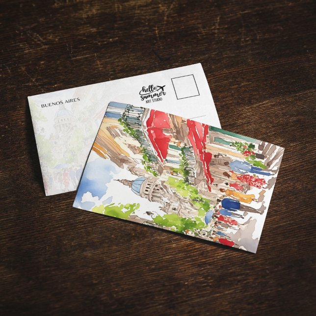 Carte postale Buenos Aires Argentine Watercolor (Créateur téléchargé)