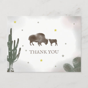 Carte Postale Buffalo Bison Desert Cactus Baby shower Merci