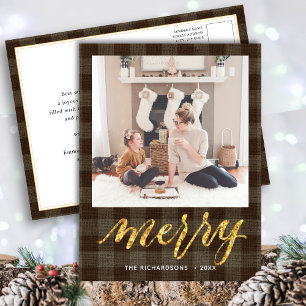 Carte Postale Buffalo moderne Plaid Élégant Script MERRY Simple 