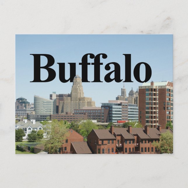 Carte Postale Buffalo New York Skyline avec Buffalo dans le ciel (Devant)