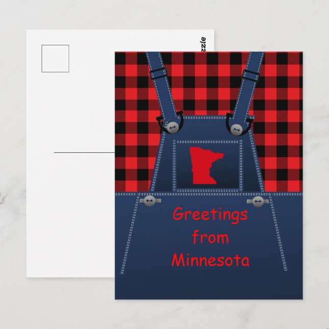 Carte Postale Buffalo Plaid Buffalo Overalls du Minnesota (Devant / Derrière)