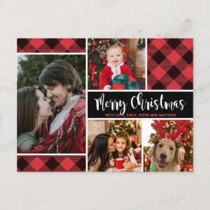 Carte Postale Buffle rouge moderne plaid 4 photo collage Noël