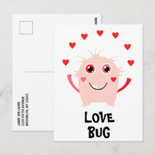 Carte Postale Bug d'amour rose drôle pour la Saint-Valentin coeu