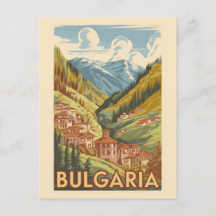Carte Postale Bulgarie Illustration peinte Voyage Art Vintage