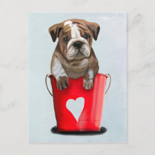 Carte Postale Bulldog Bucket Of Love Red 2
