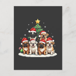 Carte Postale Bulldog Christmas Tree Santa Hat Puppy Amateurs