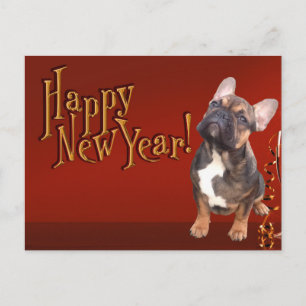 Carte postale bulldogue française du Nouvel An