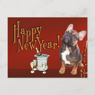 Carte postale bulldogue française du Nouvel An