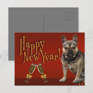 Carte postale bulldogue française du Nouvel An