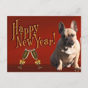 Carte postale bulldogue française du Nouvel An