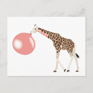 Carte Postale Bulle de gomme Giraffe soufflante bulle