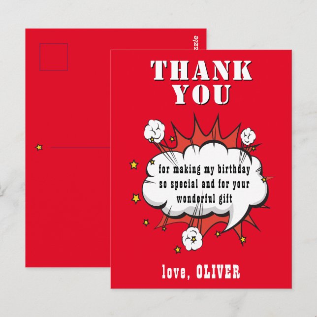 Carte Postale Bulle de texte de bande dessinée de super-héros Jo (Devant / Derrière)