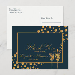 Carte Postale Bulles de Champagne d'or - Bleu & Or - Merci