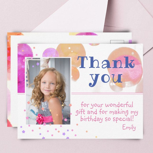 Carte Postale Bulles modernes Girl Photo Anniversaire Merci (Créateur téléchargé)