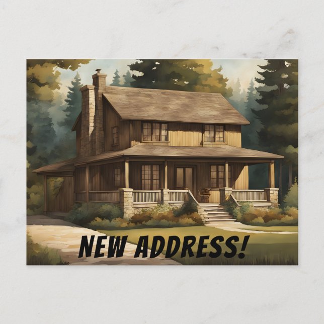 Carte Postale Bungalow rustique dans les bois Nouvelle adresse (Devant)