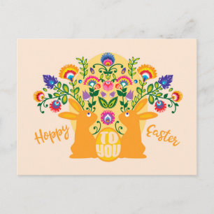 Carte Postale Bunnies 🐰 Jaunes avec Folklore Toucher Texte Pers