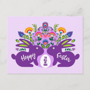 Carte Postale Bunnies pourpres avec Folklore Toucher Texte perso