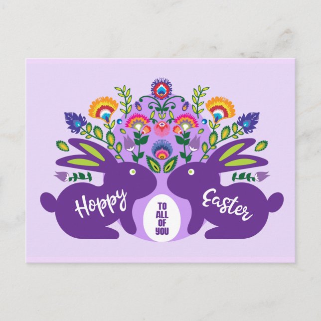 Carte Postale Bunnies pourpres avec Folklore Toucher Texte perso (Devant)