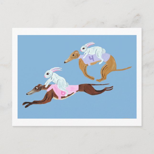 Carte Postale Bunnies riding Greyhounds (Devant)